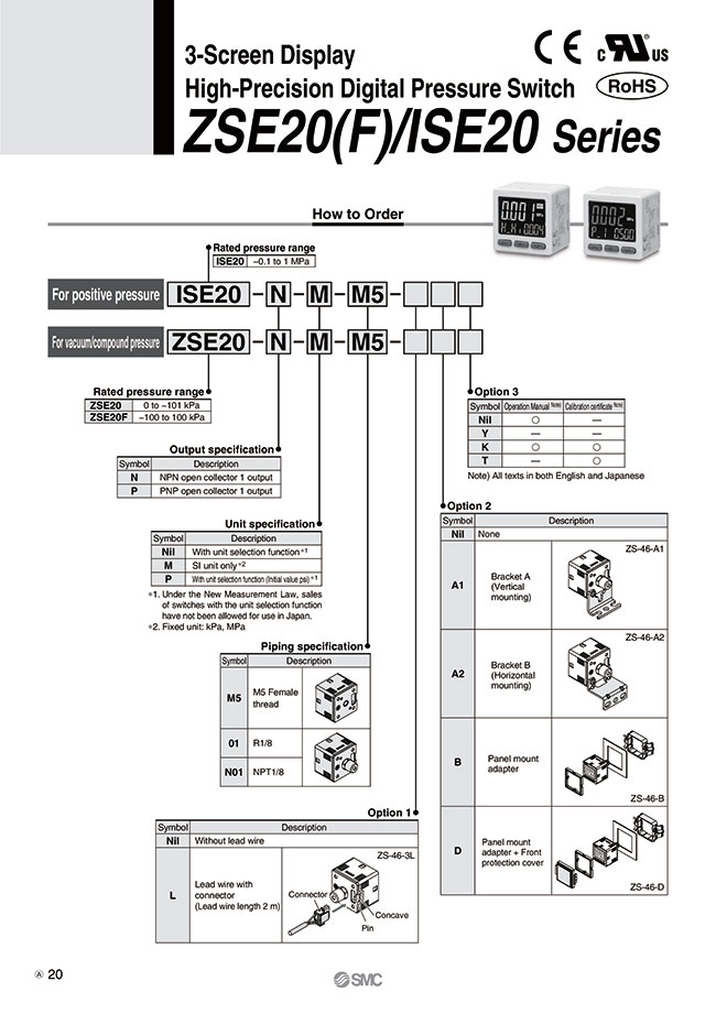 ZSE20-N-01-L | 3-Screen Display High-Precision Digital Pressure Switch ZSE20(F)/ISE20  Series | SMC | MISUMI MEXICO